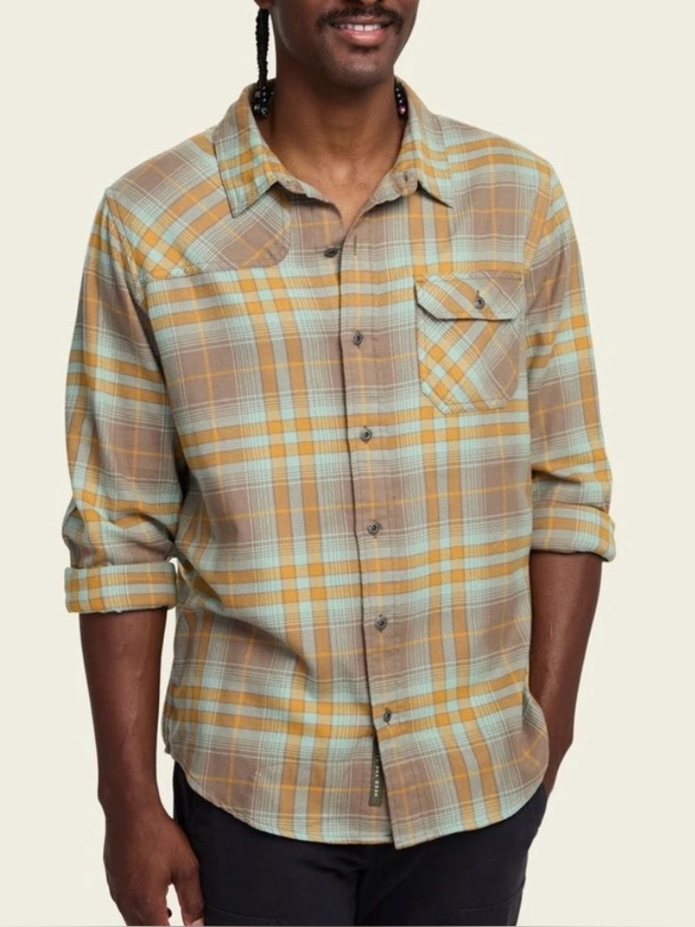 Howler Brothers Men’s XL Harker’s Kempton Taupe Plaid Flannel Shirt